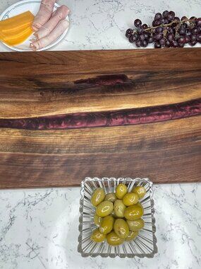 Live Edge Black Walnut Charcuterie Board w/ Dark Red Wine Epoxy (12”x24”)